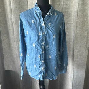 Foxcroft Blue Embroidered Pineapple Button-Down Shirt